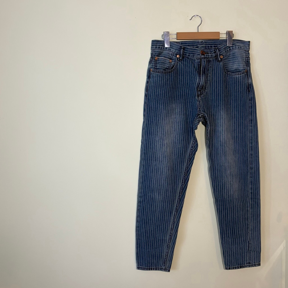 MBB Women’s Selvedge Redline Denim Straight Leg Jeans Pinstripe Size 34